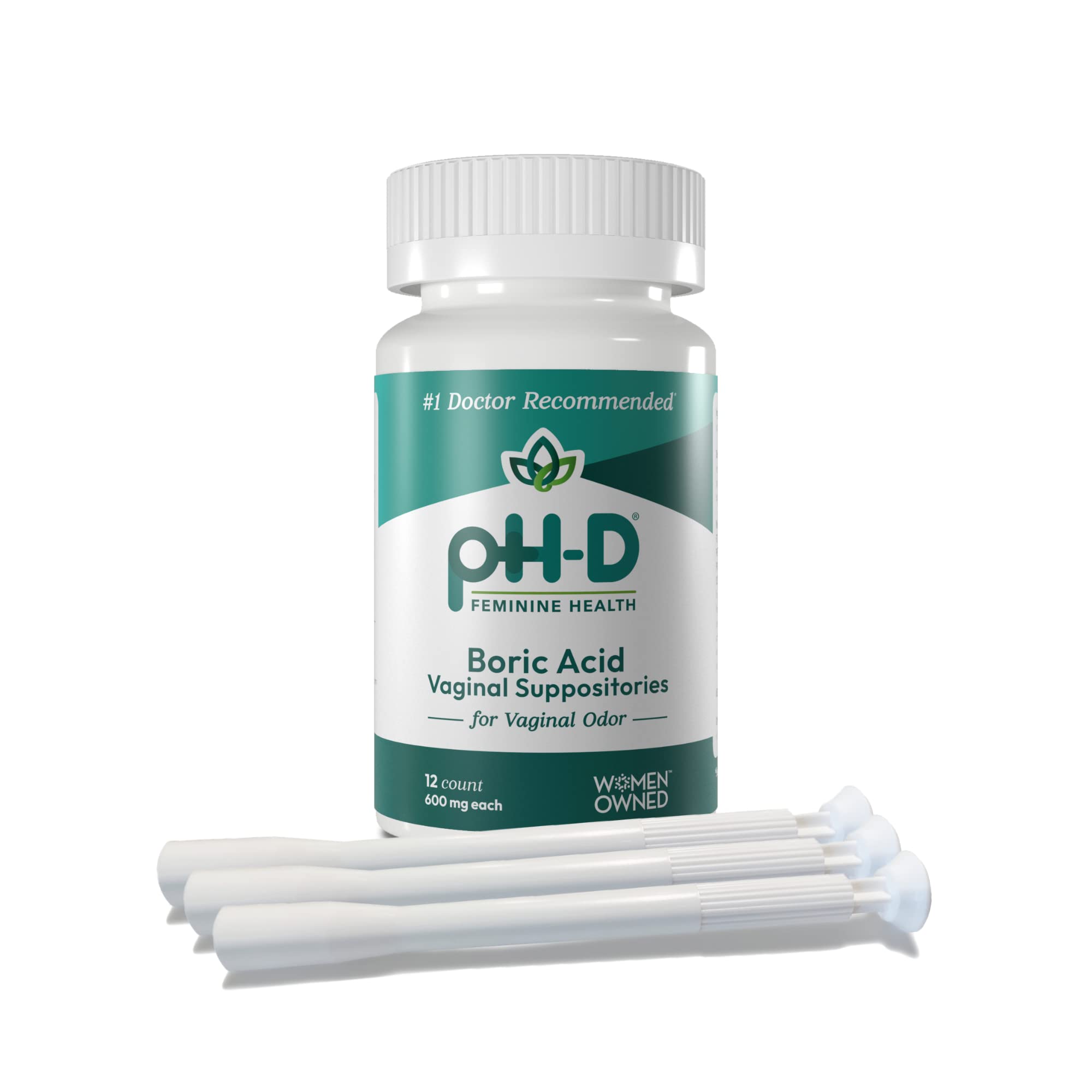 pH-D paquete frontal mostrando 12 supositorios y confianza de marca