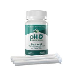 pH-D paquete frontal mostrando 12 supositorios y confianza de marca