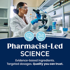Pharmaganics etiqueta ampliada con lista de ingredientes y garantía de calidad