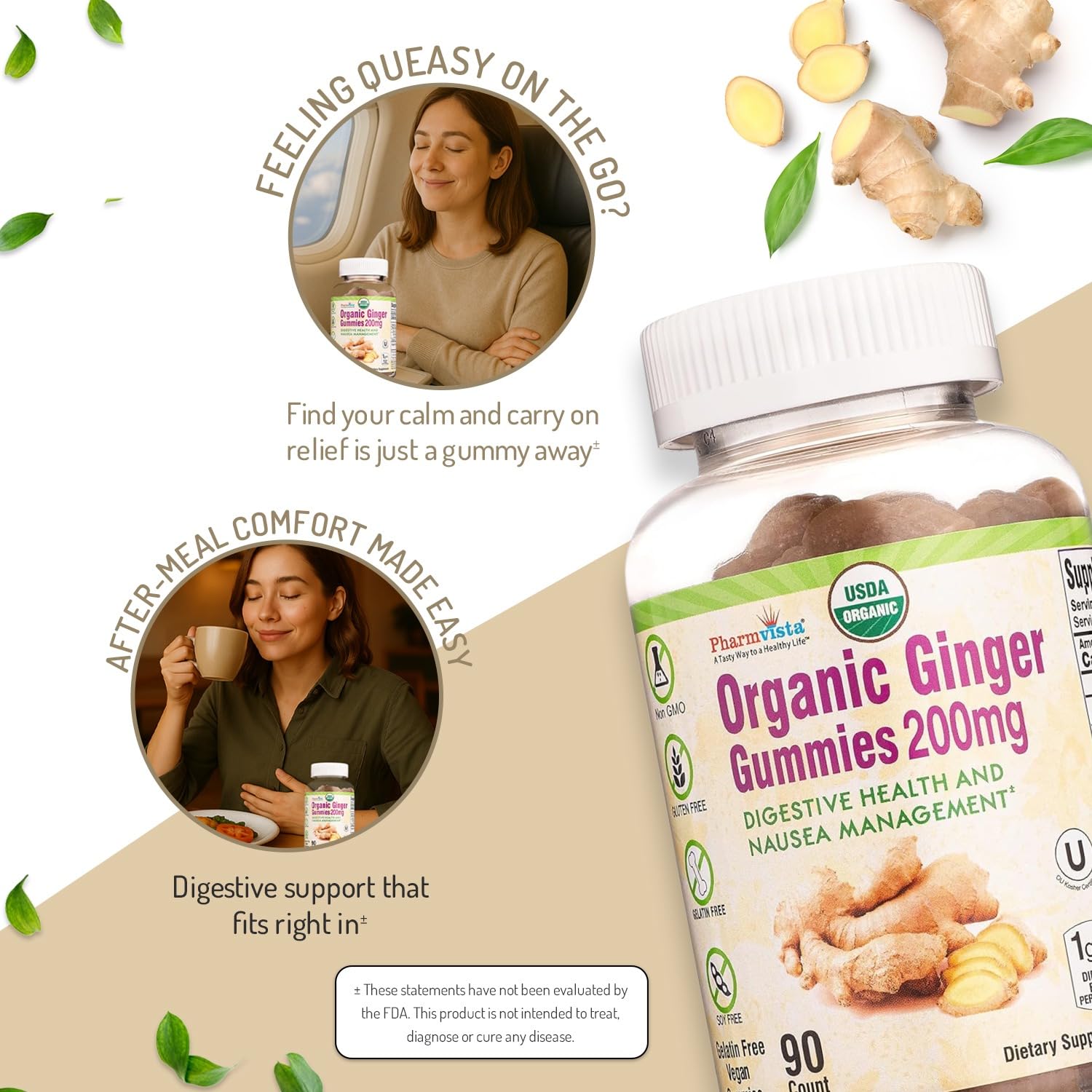 Pharmvista etiqueta con certificaciones USDA Organic y kosher para confianza