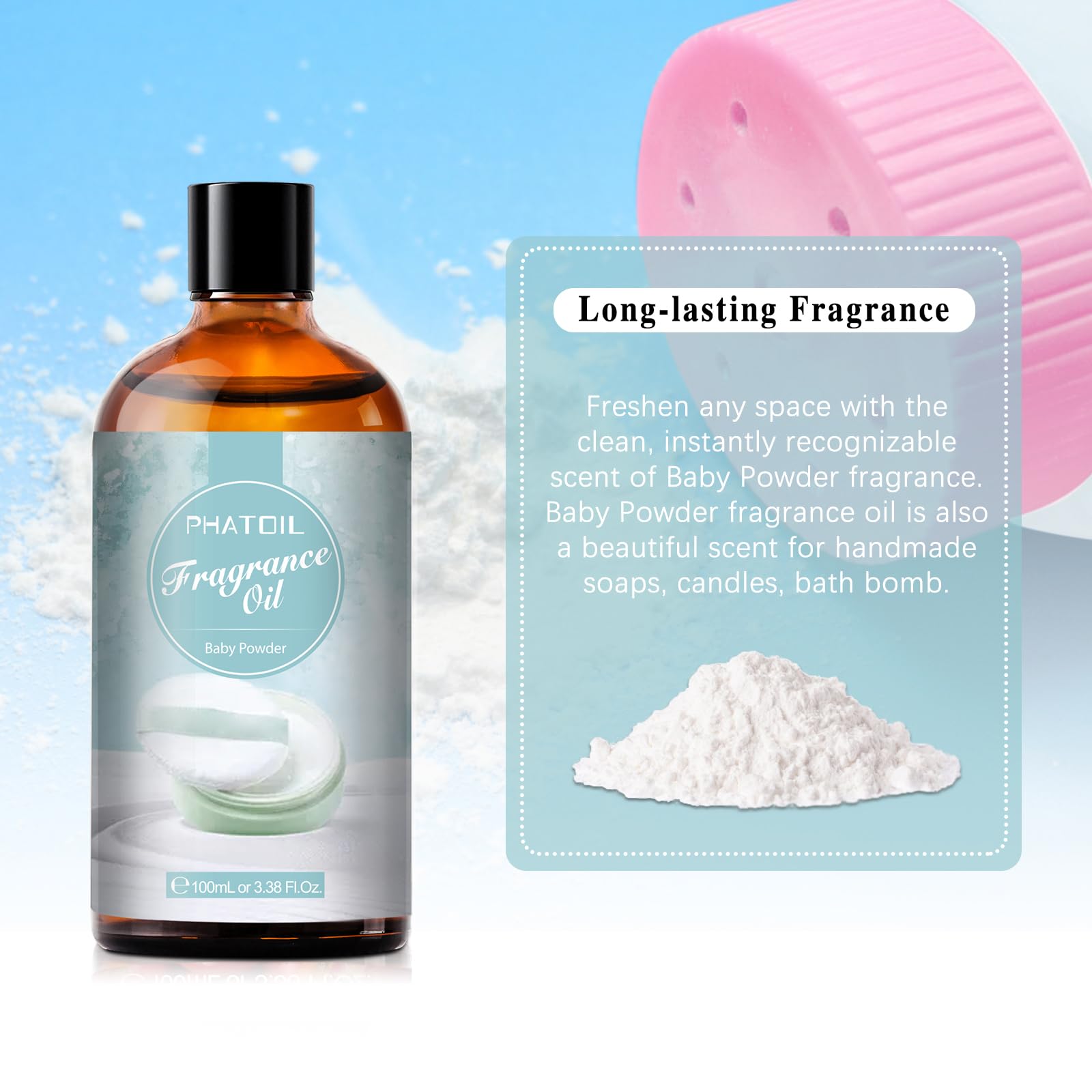 PHATOIL al lado de una mano para comparar tamaño y capacidad 100 ml