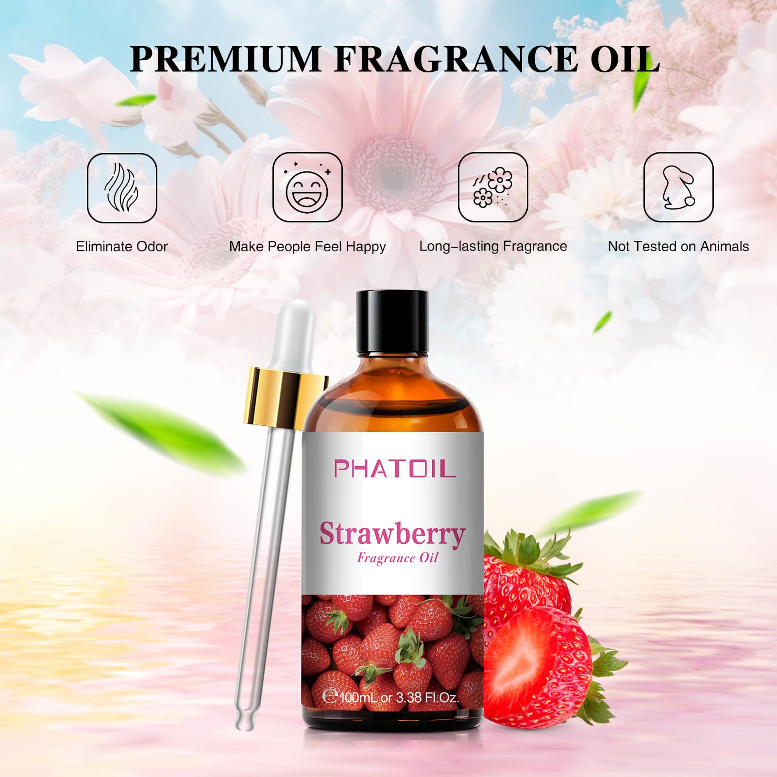 PHATOIL etiqueta frontal legible que identifica la fragancia de fresa