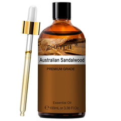 PHATOIL botella frontal de sándalo australiano mostrando etiqueta clara y cuentagotas