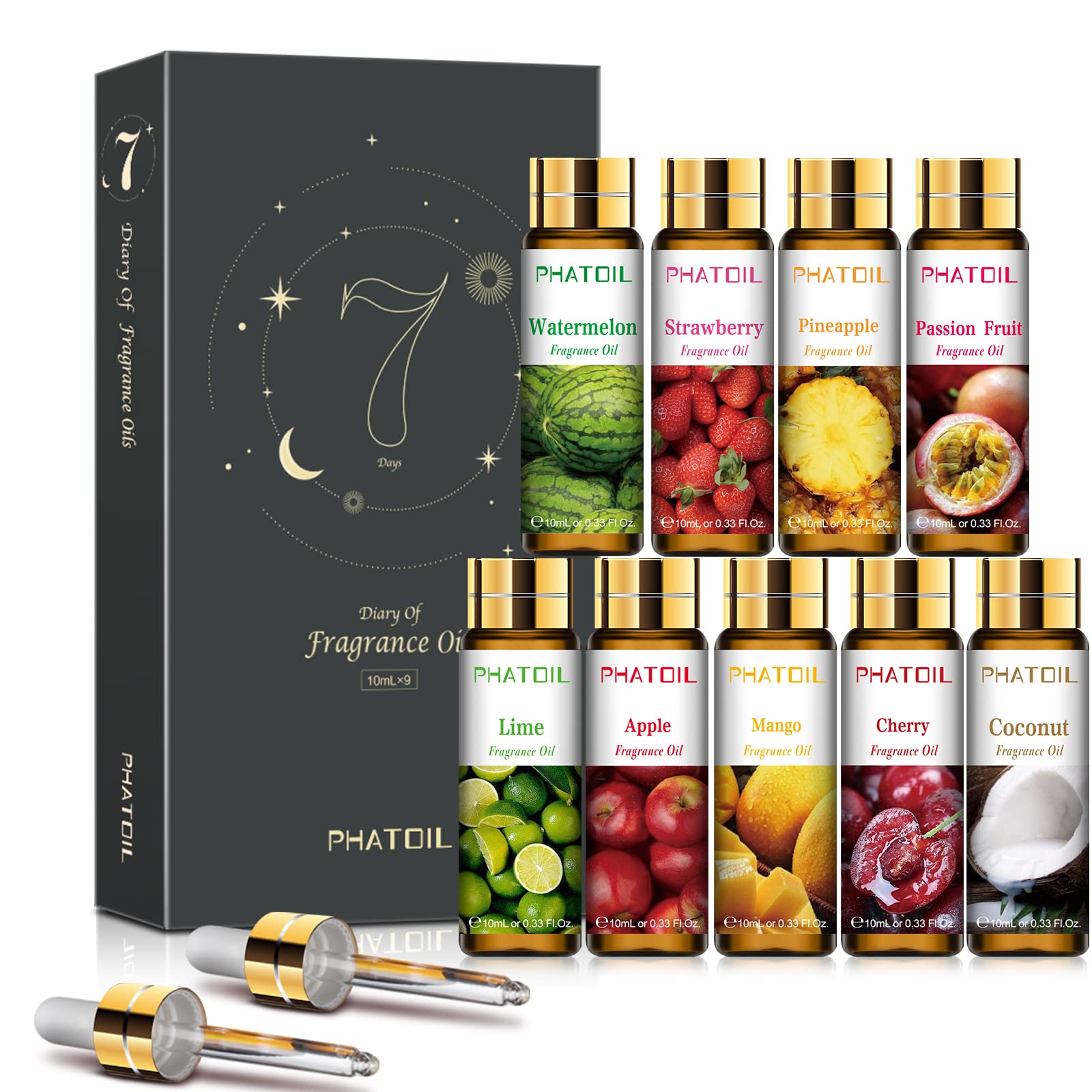 PHATOIL set empaquetado frontal mostrando 9 botellas y caja elegante para regalo