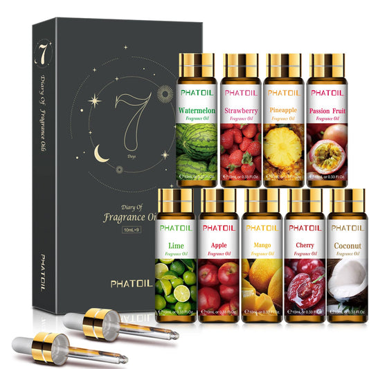 PHATOIL set empaquetado frontal mostrando 9 botellas y caja elegante para regalo