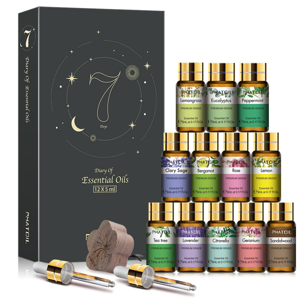 PHATOIL estuche frontal mostrando las 12 botellas, ideal para descubrir aromas