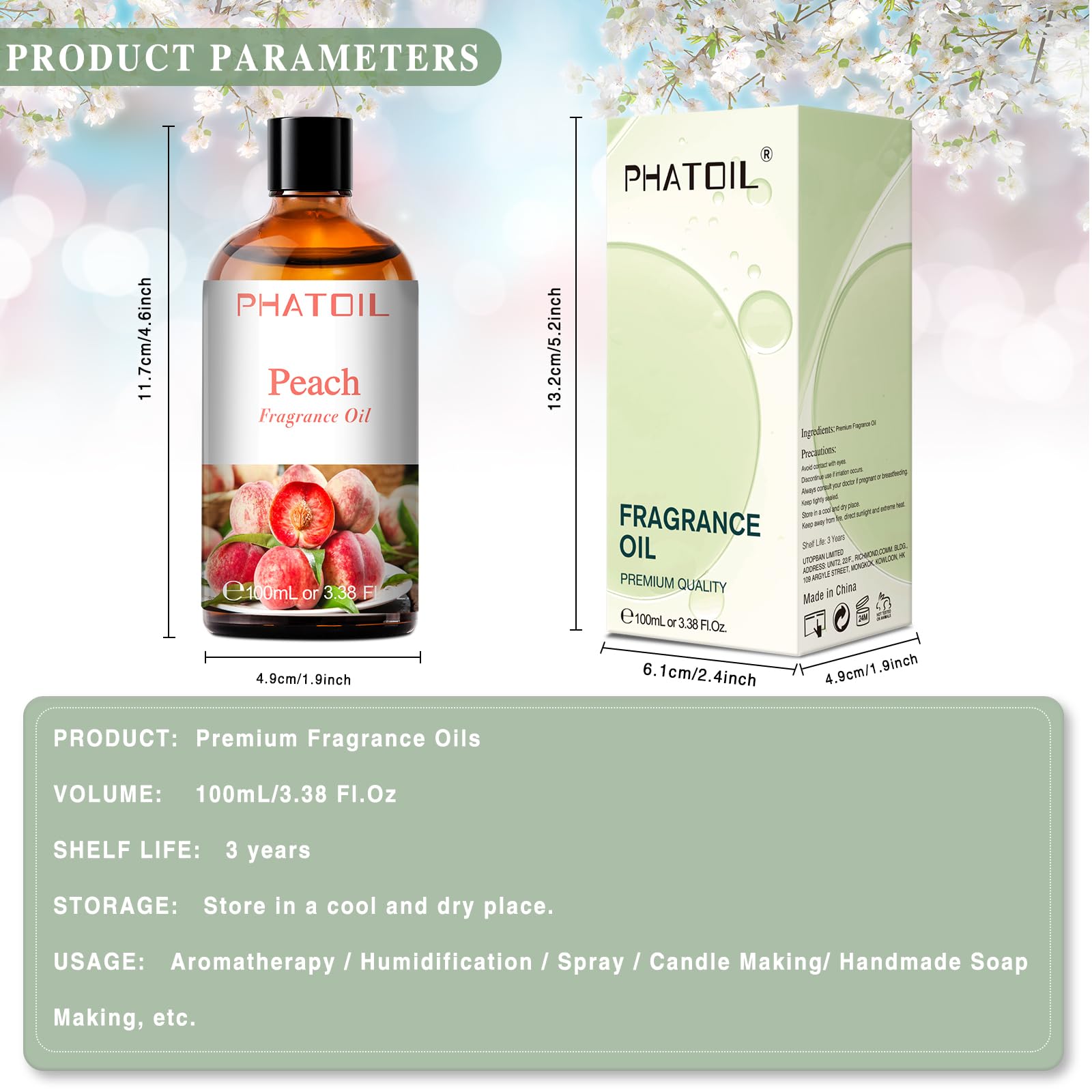 PHATOIL comparación de tamaño para visualizar los 3.38FL.OZ