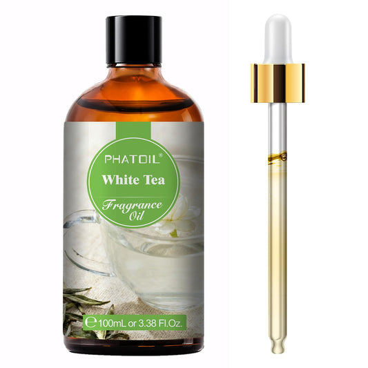 PHATOIL frasco frontal de té blanco mostrando la etiqueta y protección UV