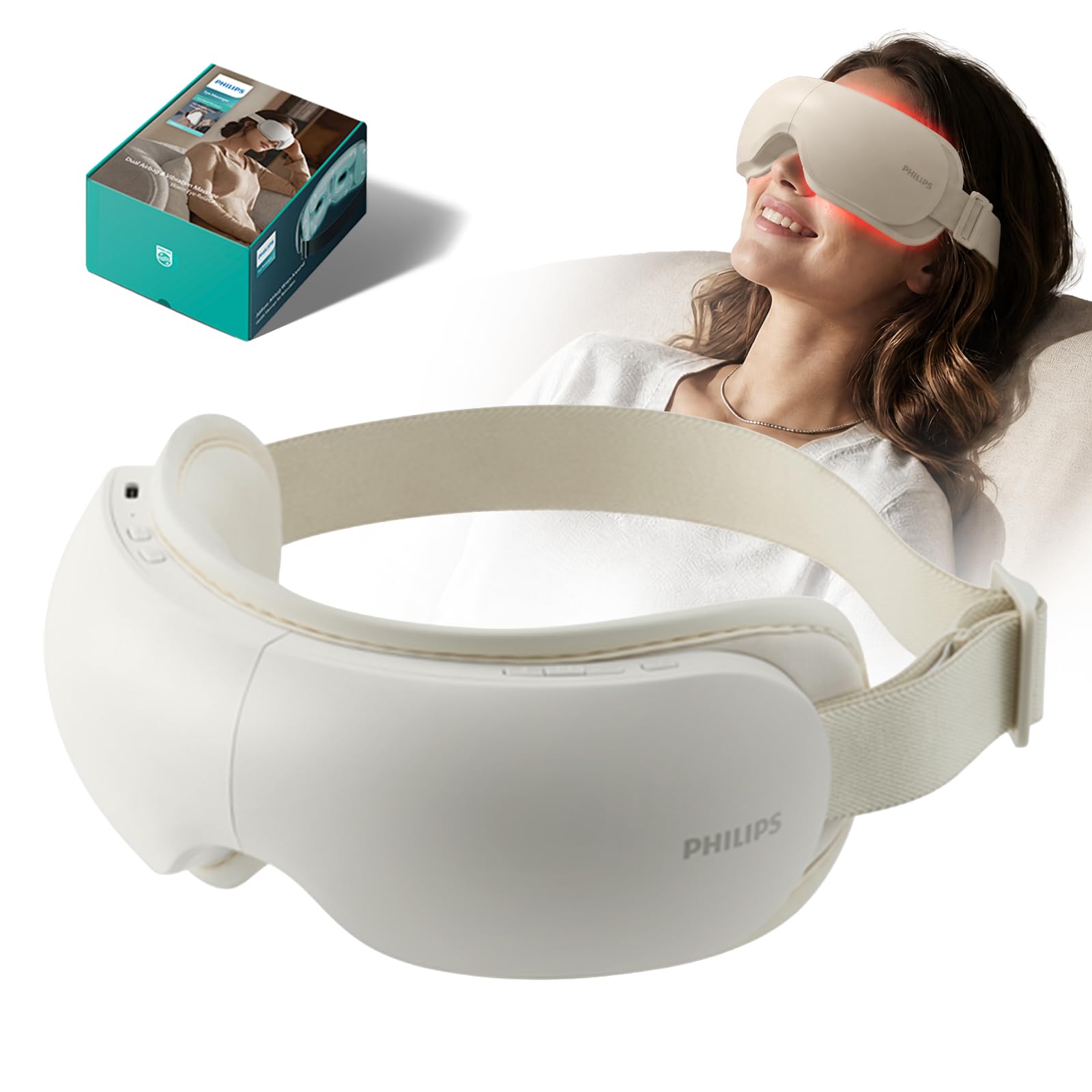 PHILIPS masajeadord de ojos frontal mostrando diseño ergonómico y confort