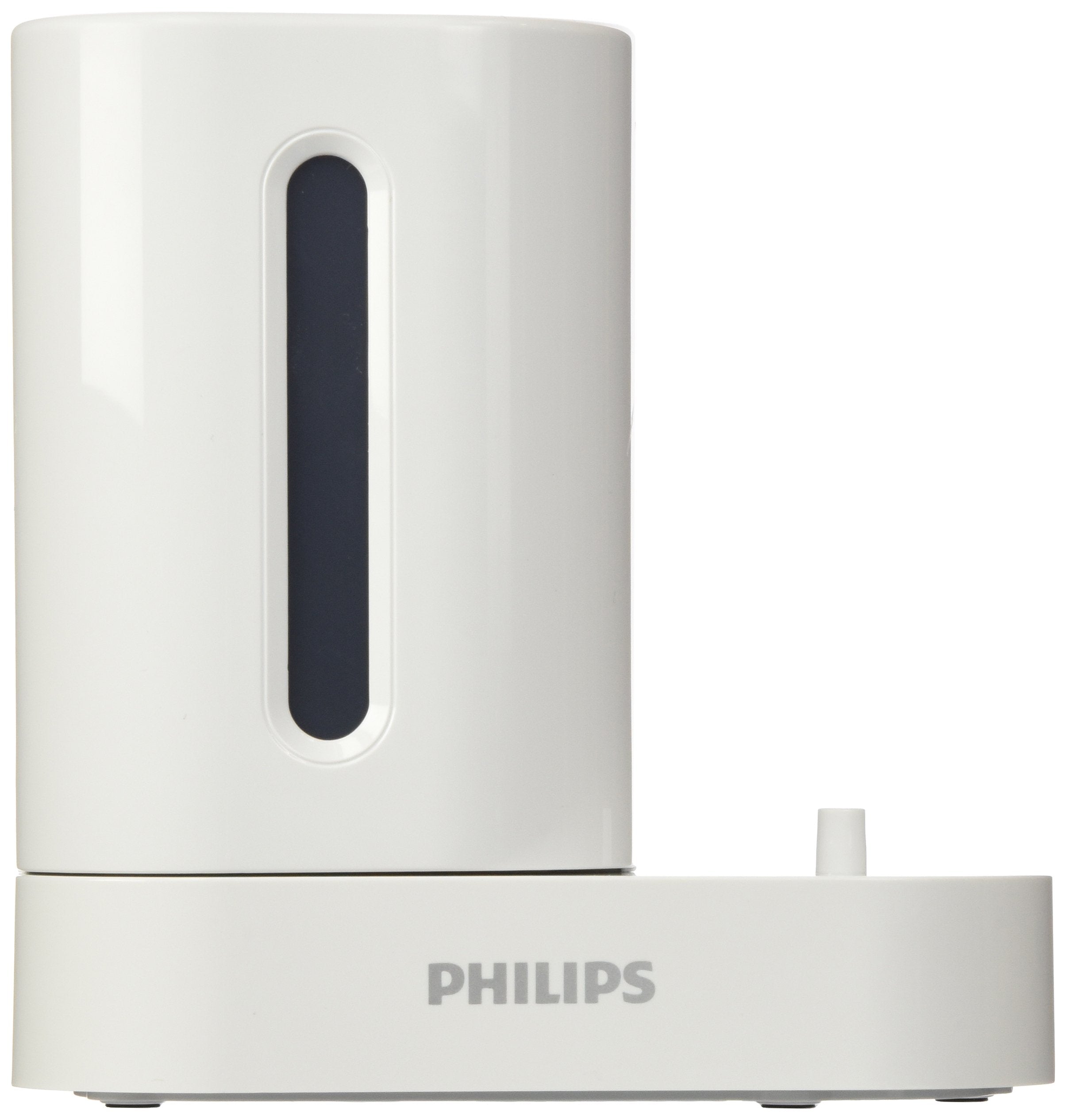 PHILIPS Sonicare Flexcare vista frontal de la base cargadora y sanitizador, diseño compacto beneficioso