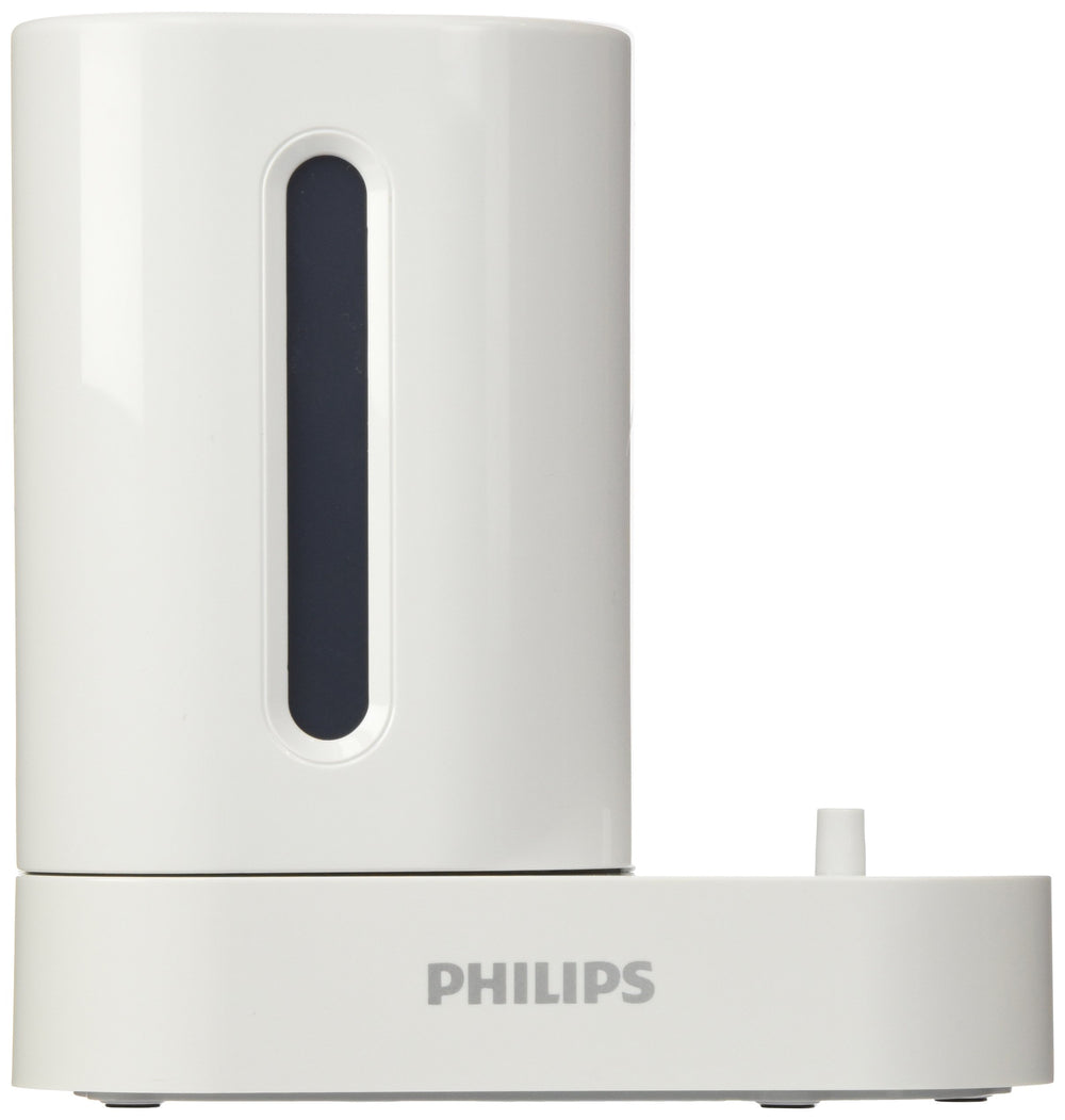 PHILIPS Sonicare Flexcare vista frontal de la base cargadora y sanitizador, diseño compacto beneficioso