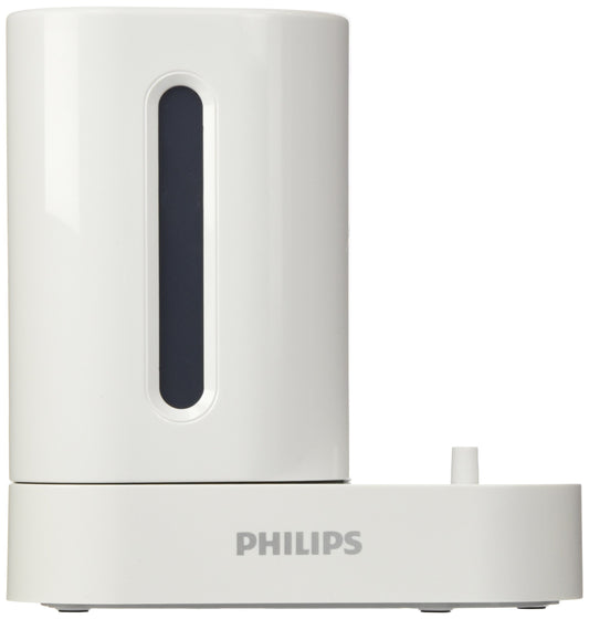 PHILIPS Sonicare Flexcare vista frontal de la base cargadora y sanitizador, diseño compacto beneficioso