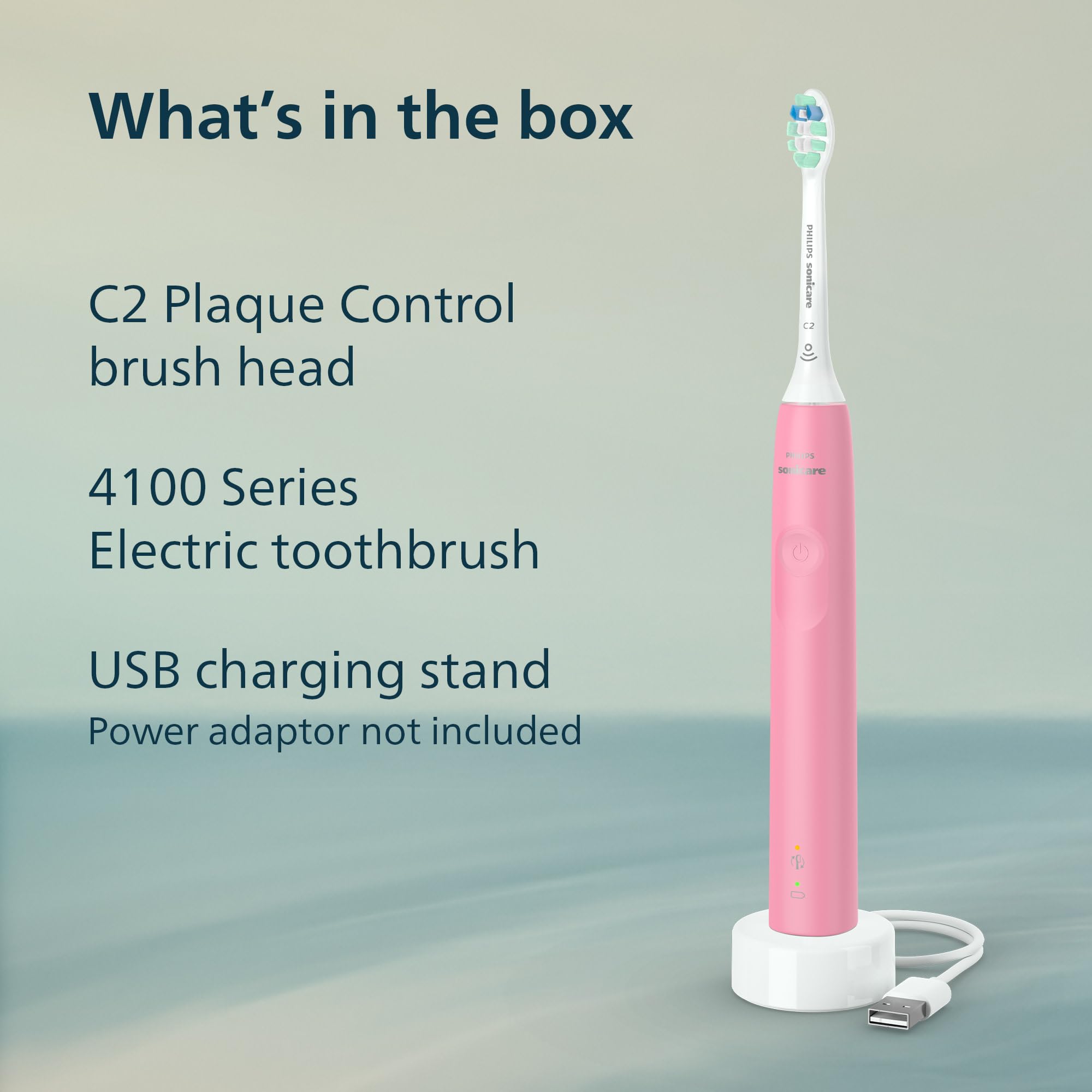 Philips Sonicare contenido del paquete con cepillo, cabezal y cable USB