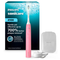 Philips Sonicare 4100 vista frontal en color Deep Pink realza limpieza eficaz