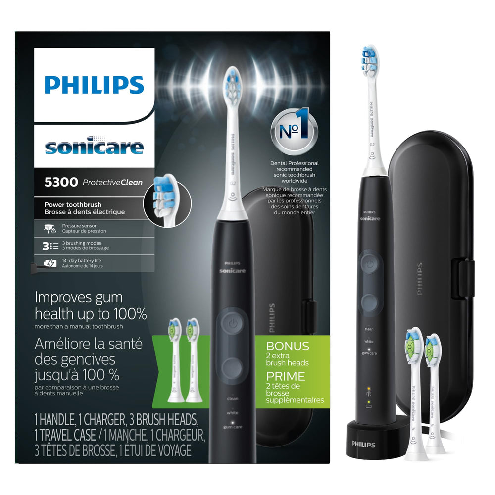 Philips Sonicare vista frontal del mango y cabezales, limpieza eficaz