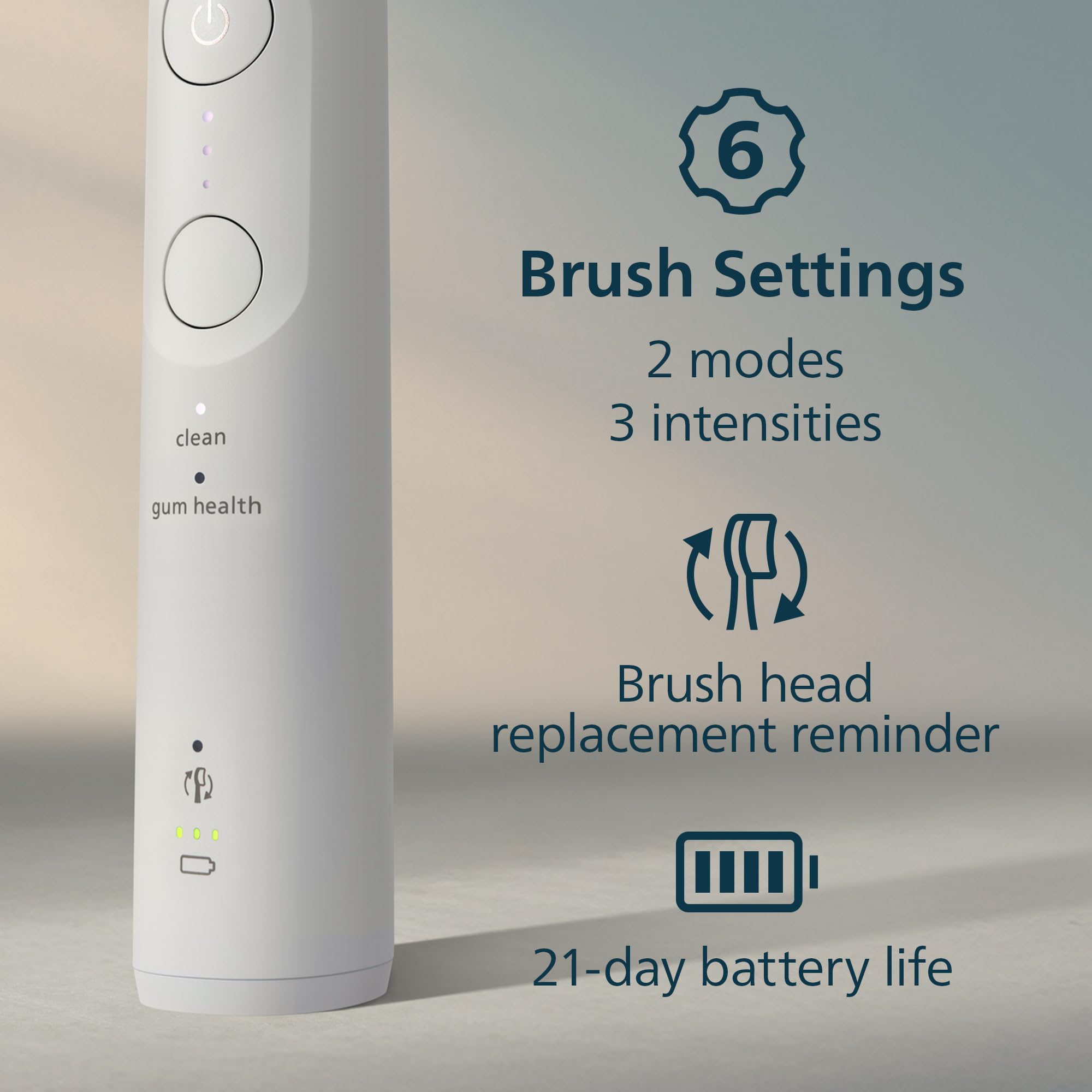 Philips Sonicare en uso durante viaje con batería larga duración visible