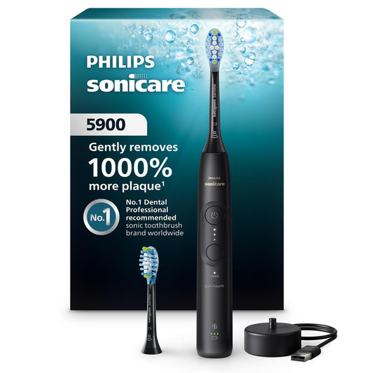 Philips Sonicare 5900 vista frontal elegante y diseño compacto para limpieza eficaz