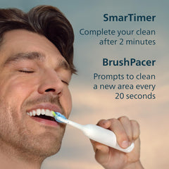 Philips Sonicare packaging abierto con mango, dos cabezales y base incluidos