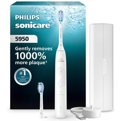 Philips Sonicare 5950 vista frontal del mango blanco con agarre ergonómico y desempeño potente
