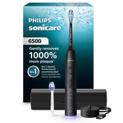 Philips Sonicare cepillo frontal negro mostrando diseño elegante y ergonomía