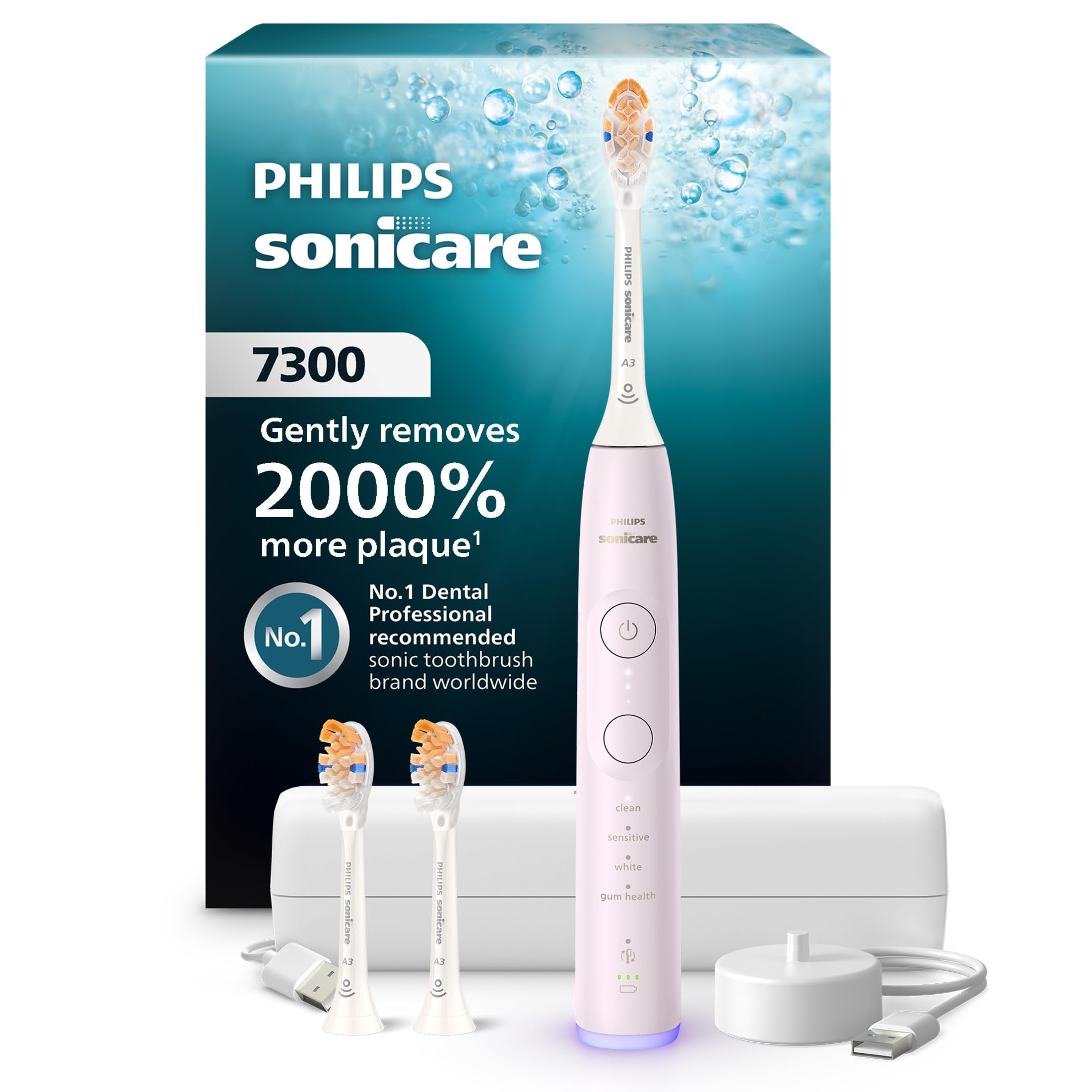 Philips Sonicare frontal y empaquetado muestra kit completo y conveniencia
