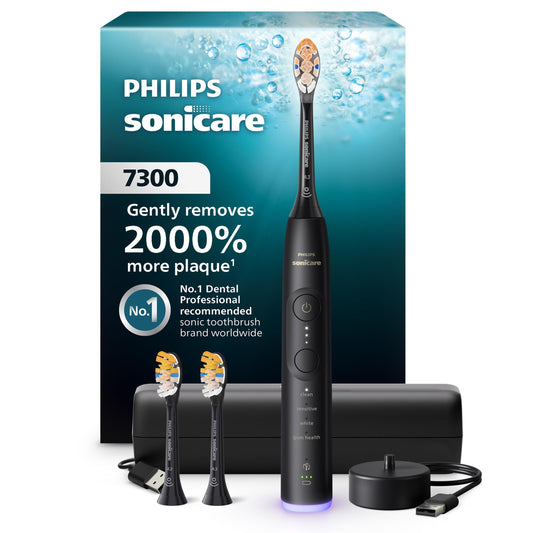 Philips Sonicare vista frontal del cepillo negro con cabezal, limpieza eficaz