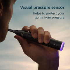 Philips Sonicare pantalla y botones mostrando modos y niveles de intensidad