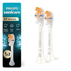 Philips Sonicare vista frontal del envase con dos cabezales, confianza y calidad