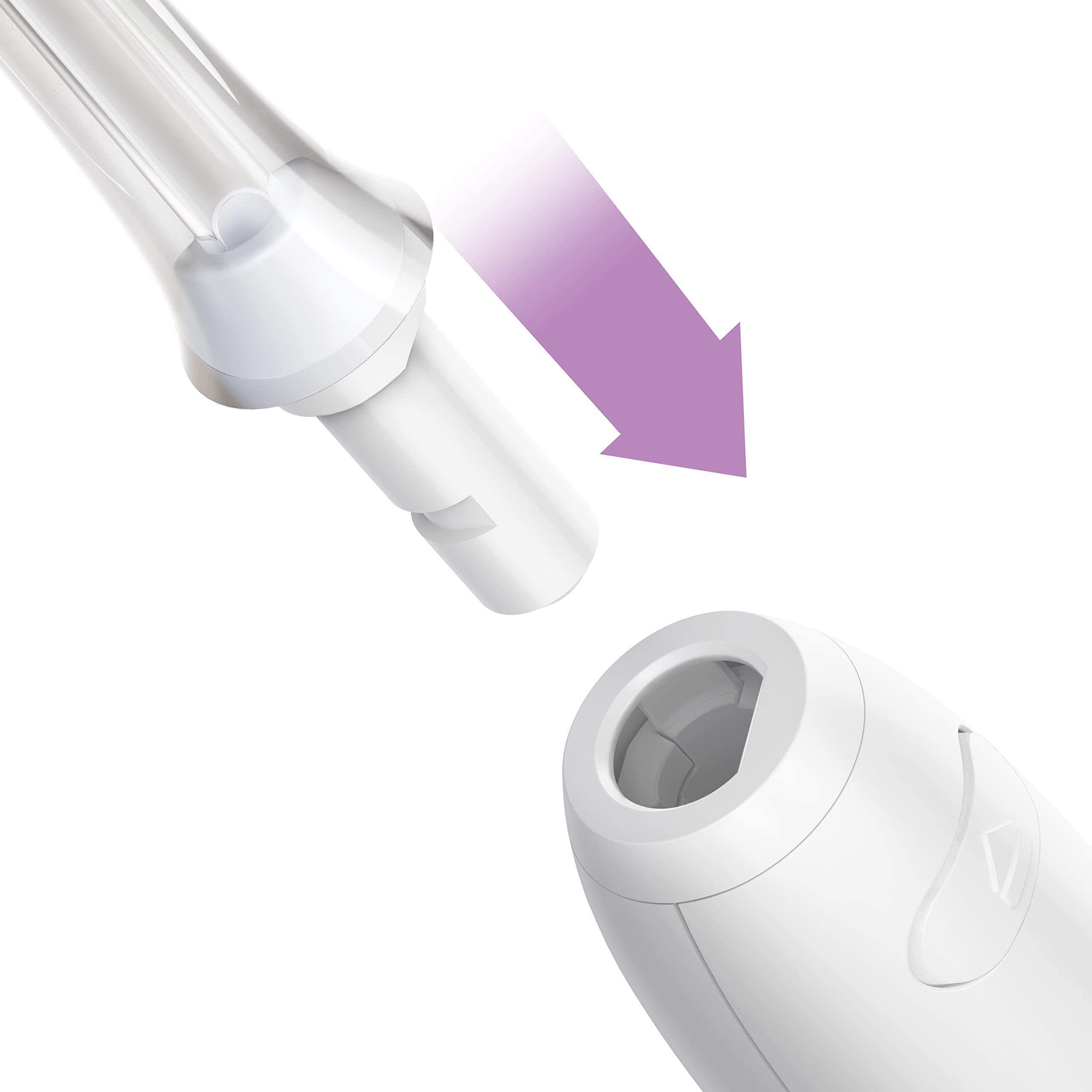 Philips Sonicare caja abierta con las dos boquillas incluidas y fáciles de almacenar