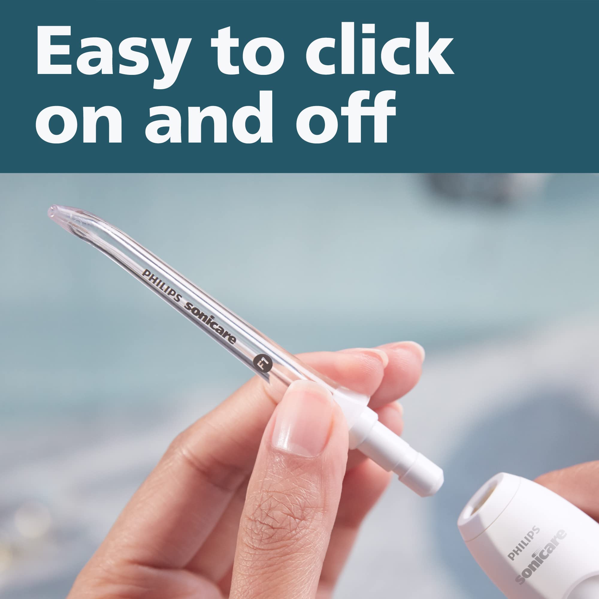 Philips Sonicare boquilla montada en Power Flosser en funcionamiento