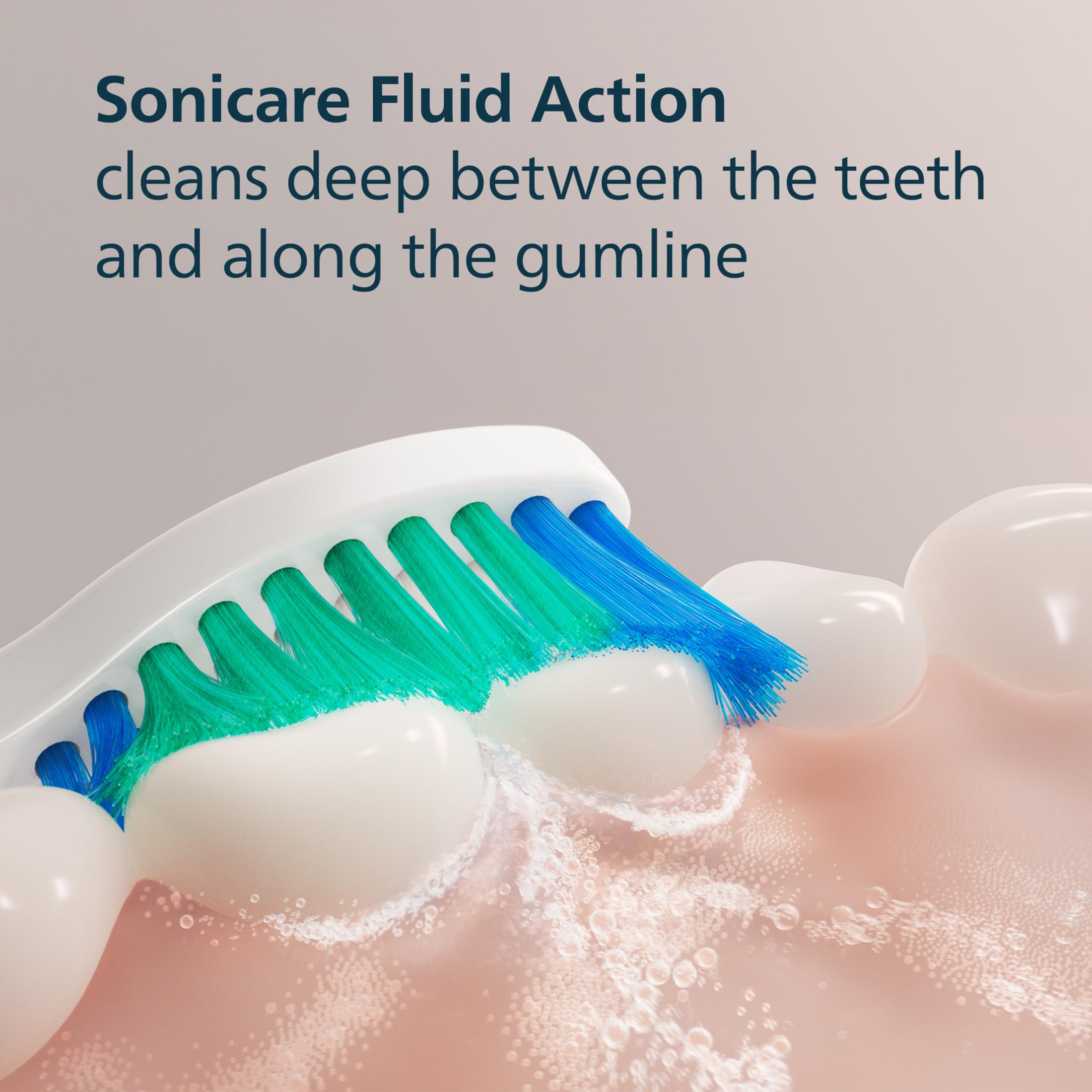 Philips Sonicare comparación de tamaño del cabezal junto a un dedo para escala