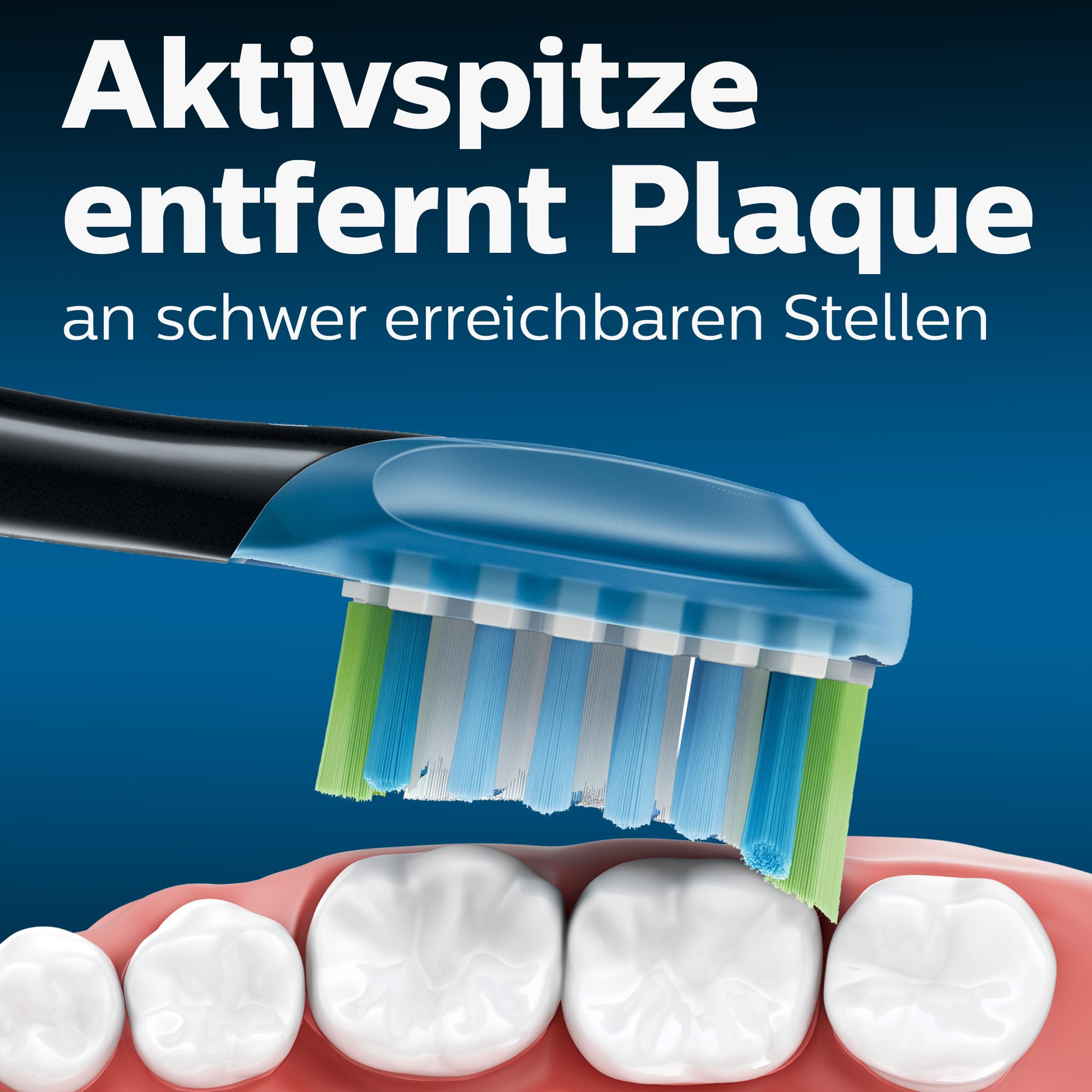 PHILIPS Sonicare cabezal en uso mostrando acceso a zonas difíciles y limpieza eficaz