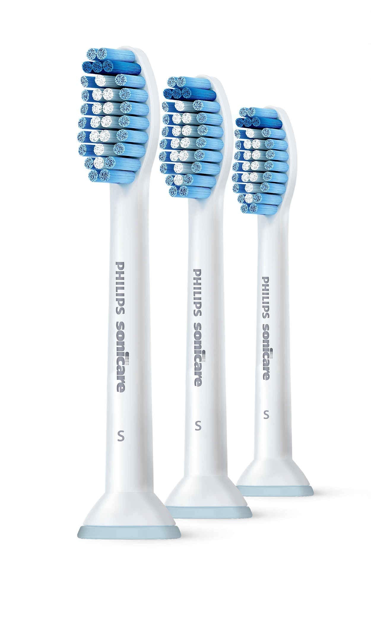 Philips Sonicare caja frontal mostrando los tres cabezales y beneficio de recambio