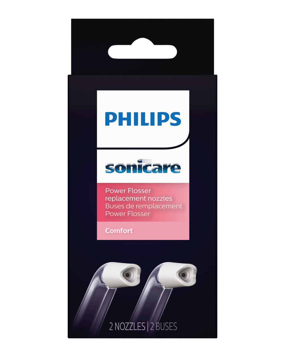 Philips Sonicare boquilla frontal del paquete mostrando dos unidades y claridad del producto