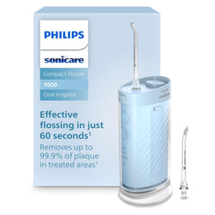 Philips Sonicare muestra el irrigador frontal azul para limpieza rápida