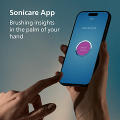 Philips Sonicare vista lateral del mango con anillo de presión, control y confort