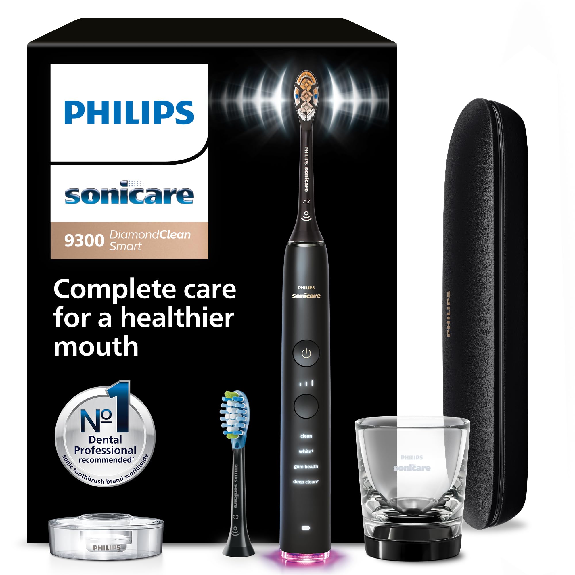 Philips Sonicare frente elegante negro y mango ergonómico para control