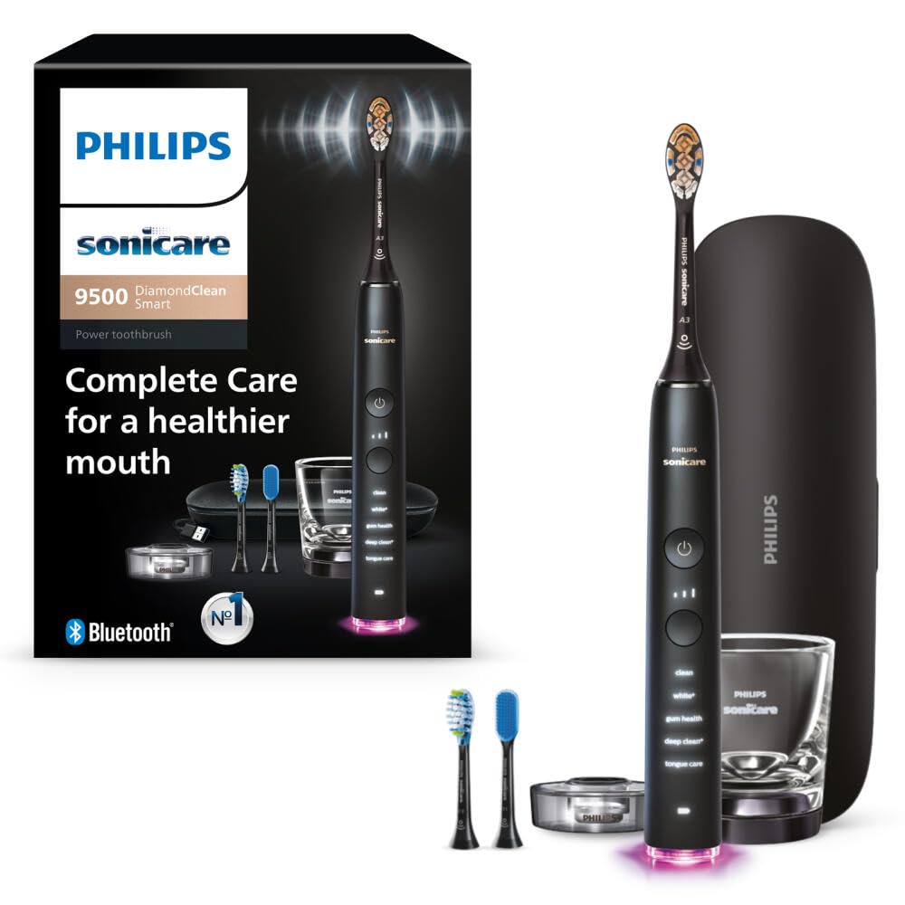 Philips Sonicare vista frontal negra, diseño premium y control intuitivo