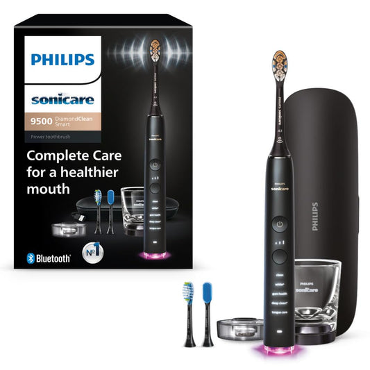Philips Sonicare vista frontal negra, diseño premium y control intuitivo