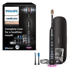 Philips Sonicare vista frontal negra, diseño premium y control intuitivo