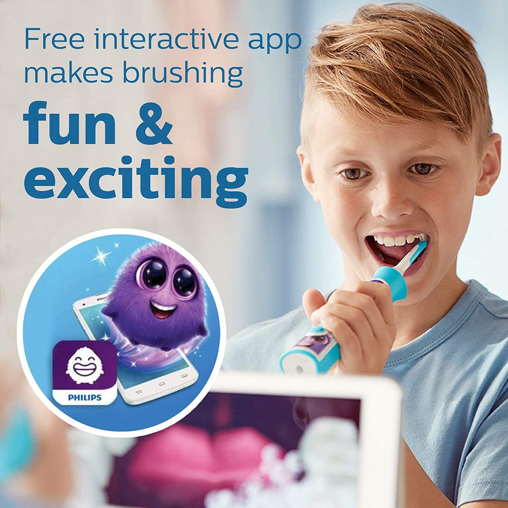 Philips Sonicare primer plano del cabezal infantil limpiando con suavidad