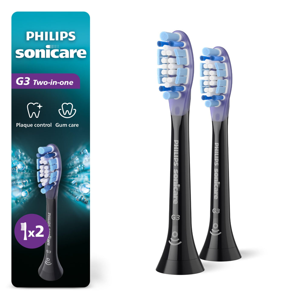 Philips Sonicare frontal del empaque negro mostrando pack y beneficio de salud gingival
