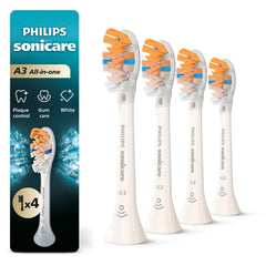 Philips Sonicare frontal del pack A3 mostrando 4 recambios y beneficio de ahorro