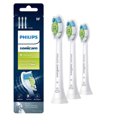 Philips Sonicare paquete frontal de tres cabezales blancos mostrando recambio fácil