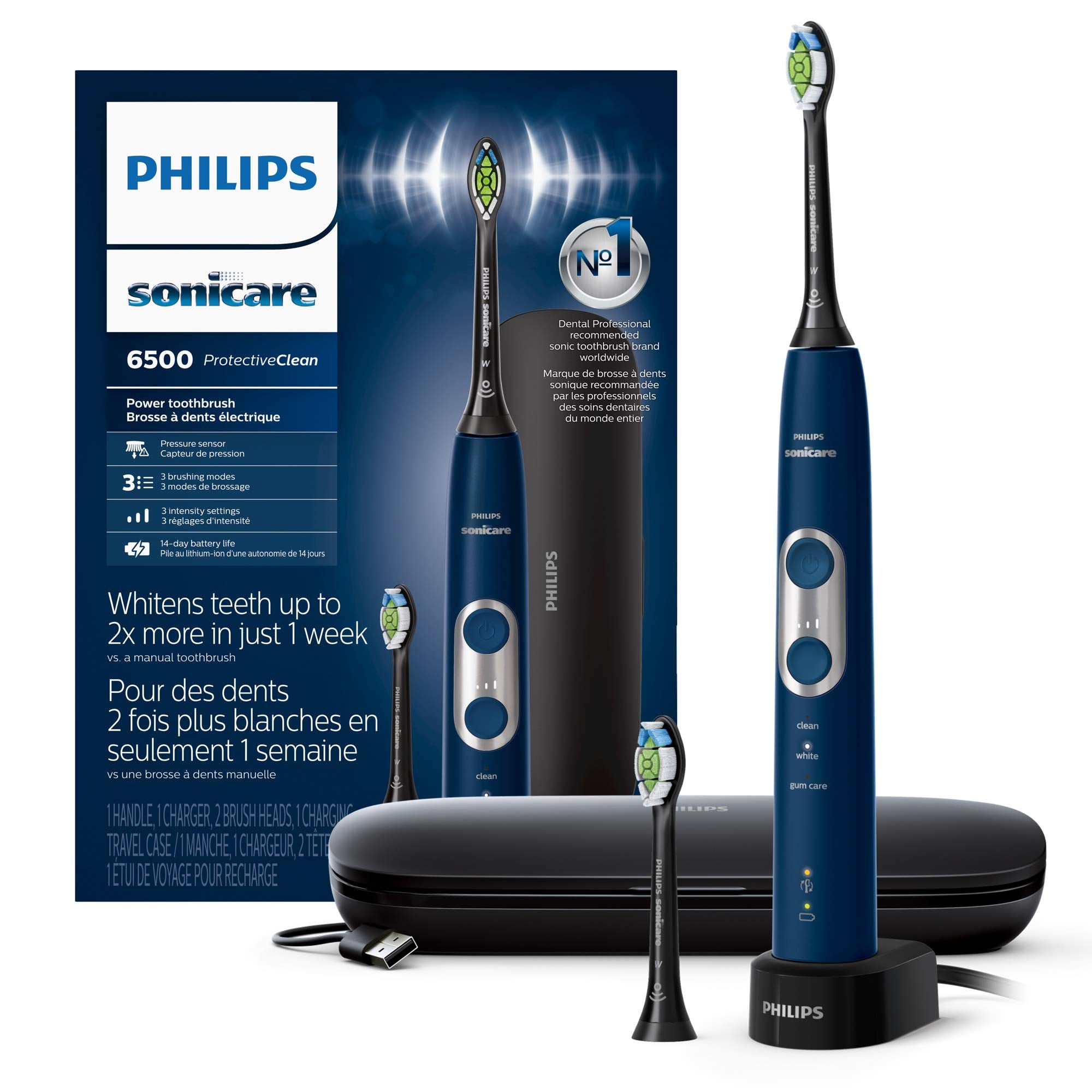 Philips Sonicare cepillo frontal mostrando diseño elegante y beneficio limpieza efectiva