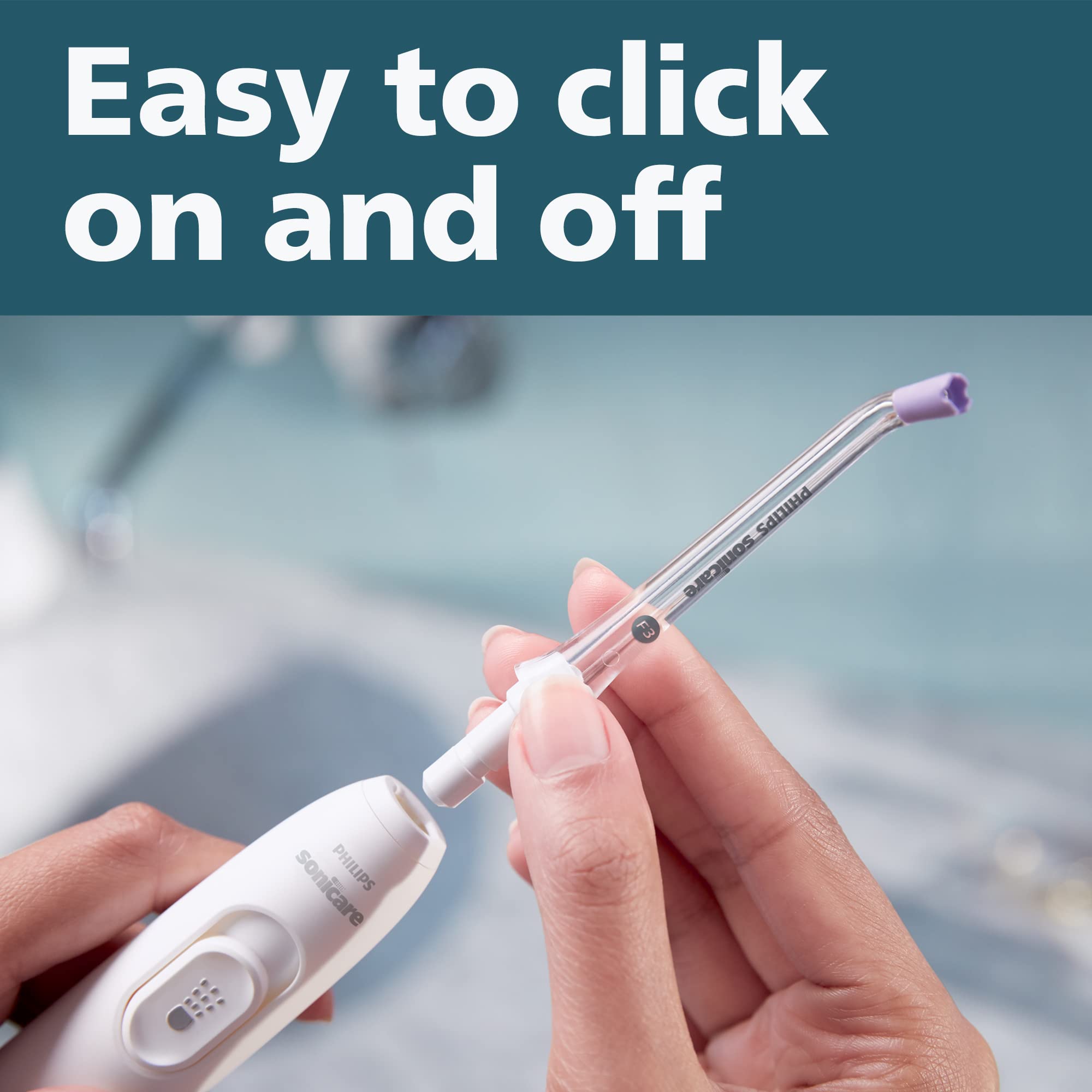 Philips Sonicare detalle de la guía de goma suave que protege las encías al usar el irrigador