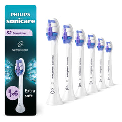 Philips Sonicare paquete frontal mostrando las seis cabezas, ahorro y suministro prolongado