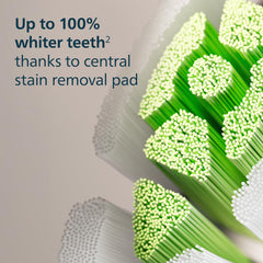 Philips Sonicare cabezal junto a una moneda para comparar tamaño real