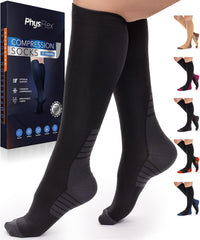 PhysFlex vista frontal del empaque mostrando compresión y tallas