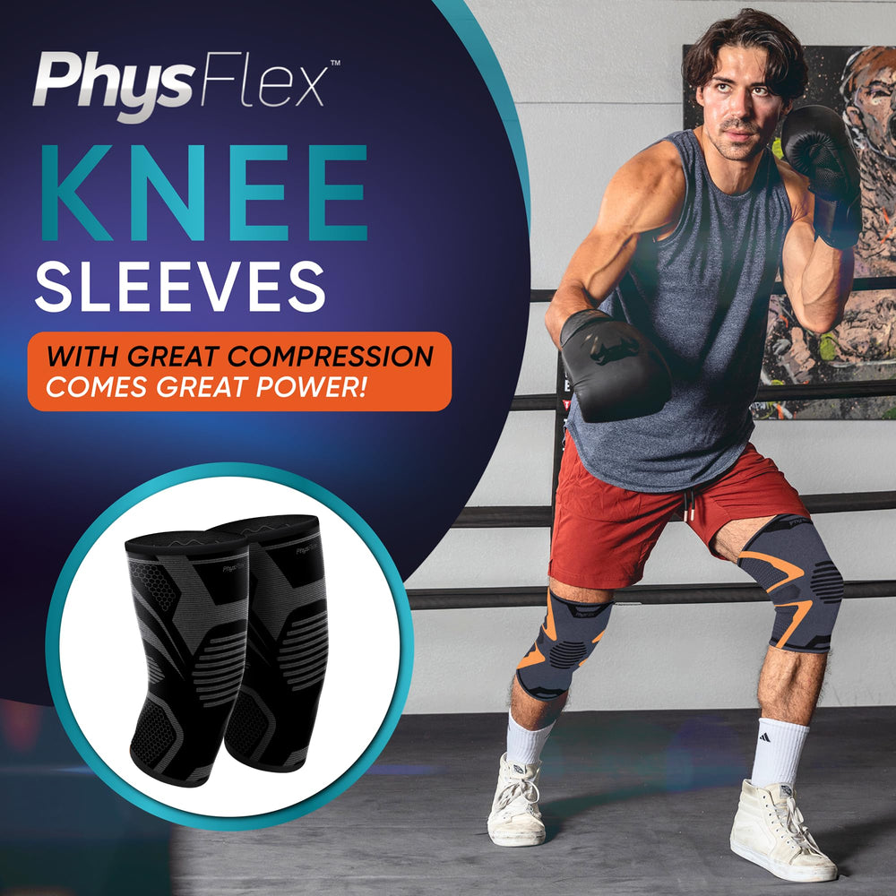 PhysFlex rodillera junto a cinta métrica para guía de tallas